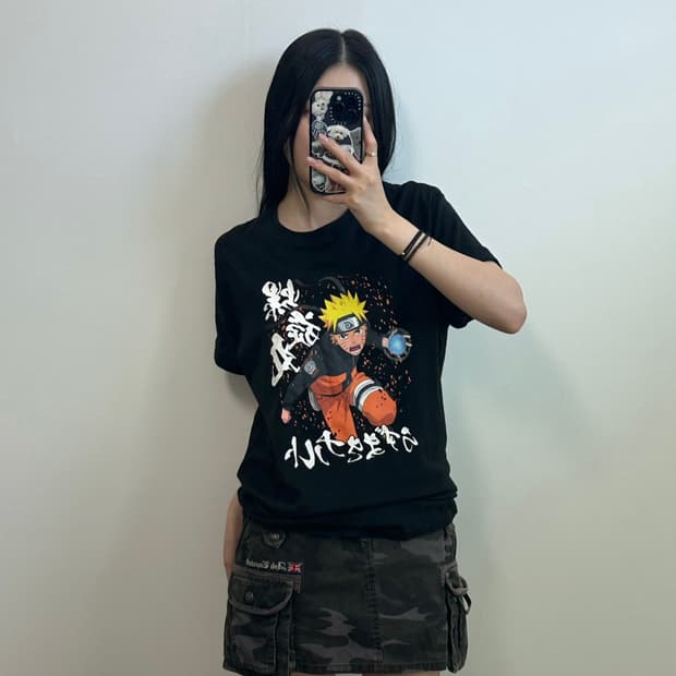 Vintage 빈티지 나루토 애니메이션 블랙 반팔 티셔츠 