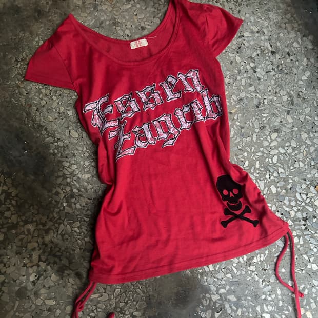 2000s 펑크 핫핑크 스컬 반팔티 