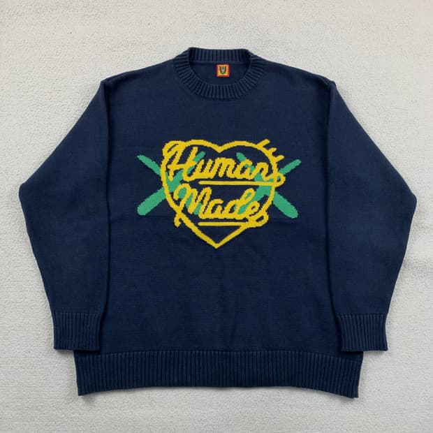 휴먼메이드 x 카우스 빅로고 니트 네이비