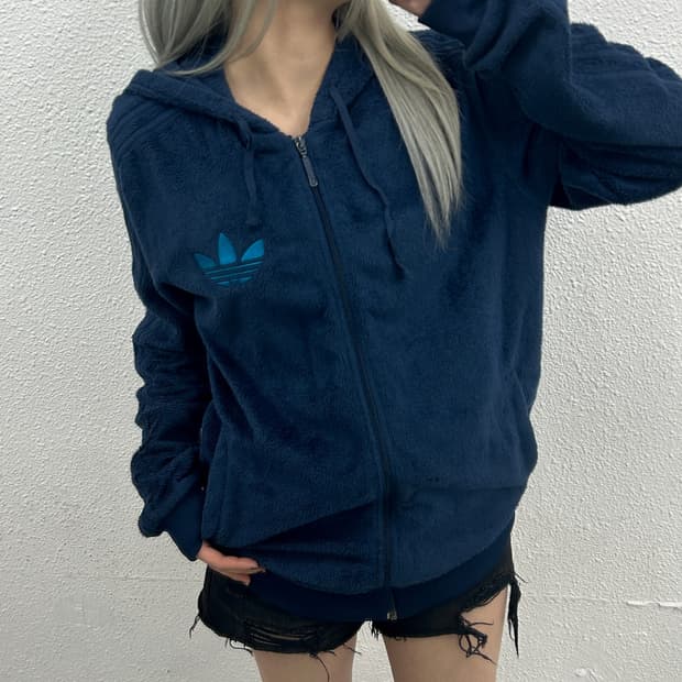 아디다스 블루 파이어버드 네이비 후리스 후드집업 110