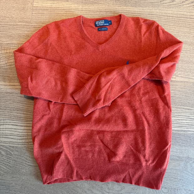 폴로 브이넥 스웨터 니트 라지 주황색
