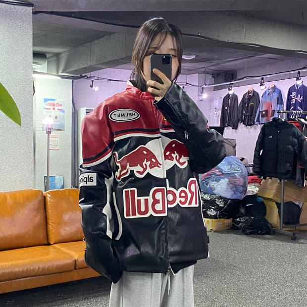 레드불 빅로고 배색 레이싱 레더자켓 B3257