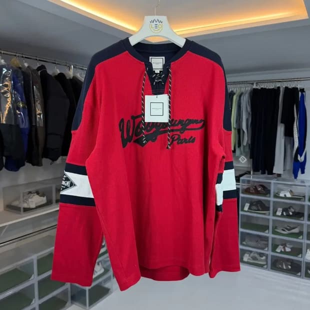 [새상품] 우영미 레드 하키 프린팅 니트 XL 