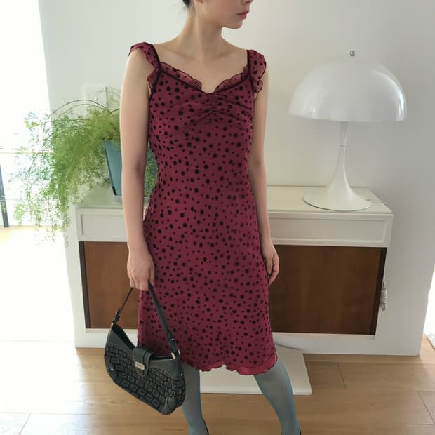 vintage burgundy dot one-piece