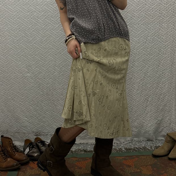 빈티지 페이즐리 잔꽃 에스닉 히피 머메이드 플레어 미디스커트 K0042