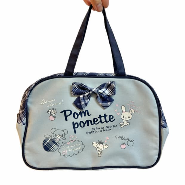 폼포넷 블루 체크리본 핸드백 🌀