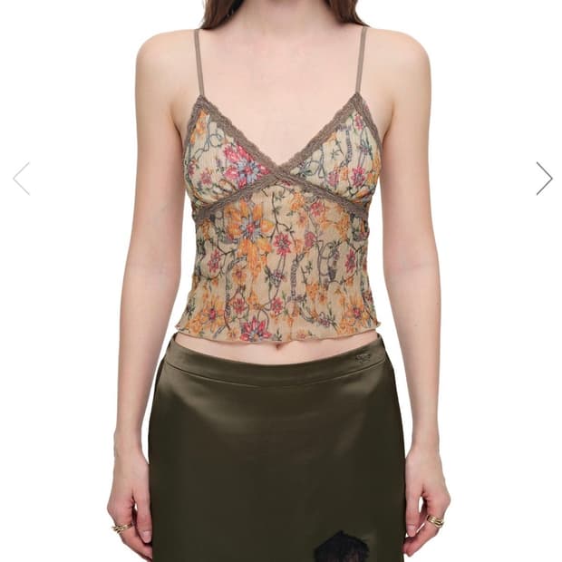 METALLIC FLORAL 03 LACE CAMI TOP Yellow