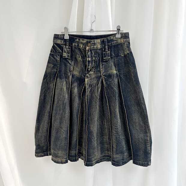 니아 빈티지 중청 벌룬 터크 미디 스커트