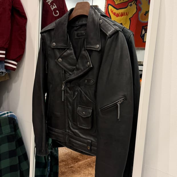 Liugoo 빈티지 카우하이드 레더 라이더 자켓