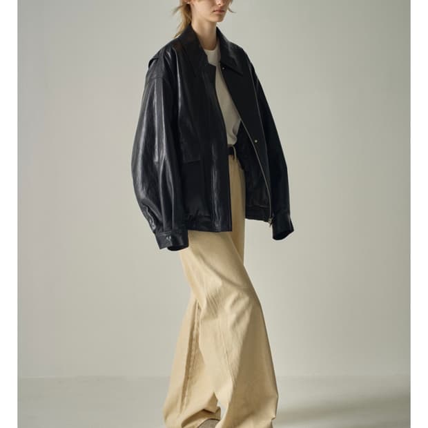 파사드패턴 오버핏 레더 블루종 S 패딩 누빔 자켓