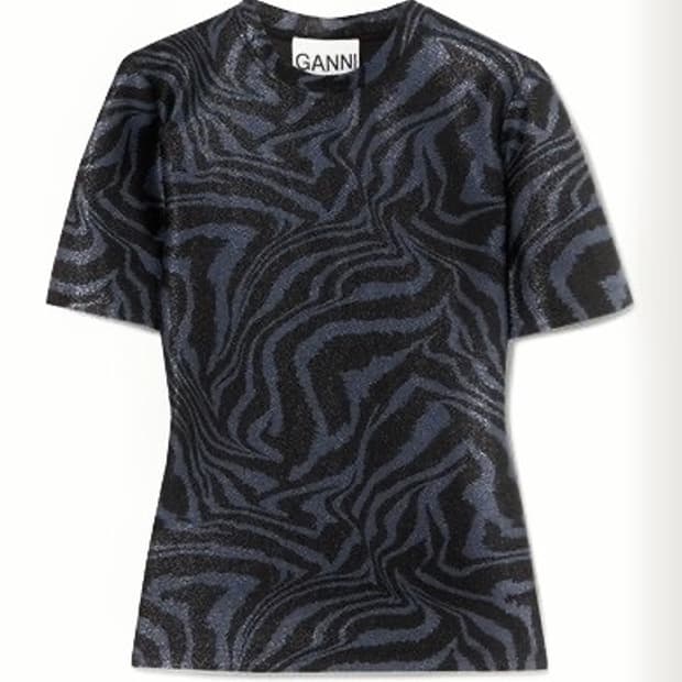 Ganni Tiger Swirl Print Top Blue Womens