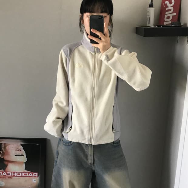 대장급 노스페이스 해외판 로고 아이보리 플리스 집업