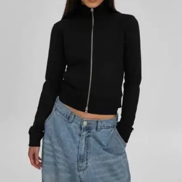 블랙업 골지 니트 집업