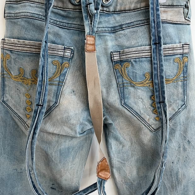 디젤 양가죽 멜빵 벨트 웨스턴 스타일 데님 워싱 진 팬츠