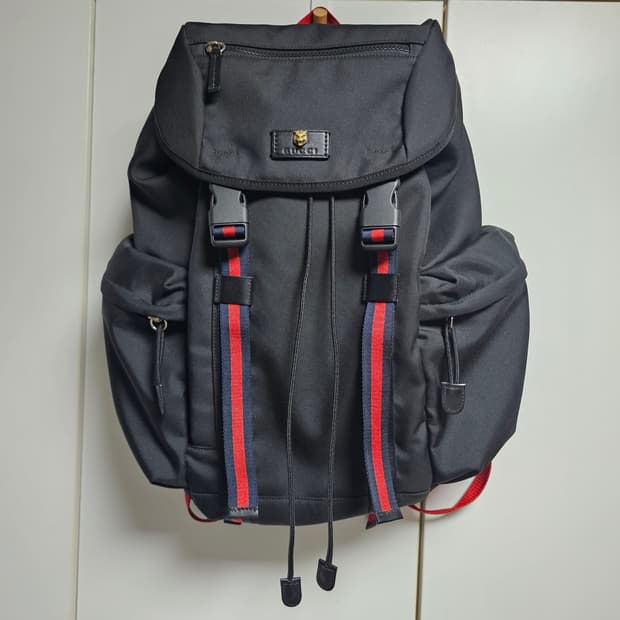 구찌 테크노 웹스트라이프 캔버스 백팩_미사용