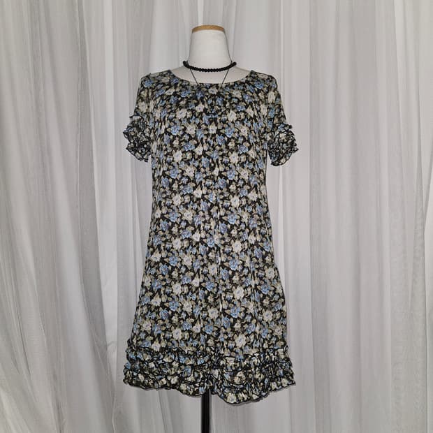 grove 빈티지그린 하늘꽃 러플 미니원피스