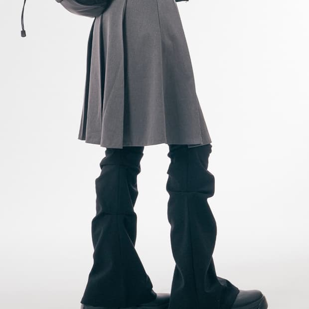 new) unbalance shirring bootscut pants