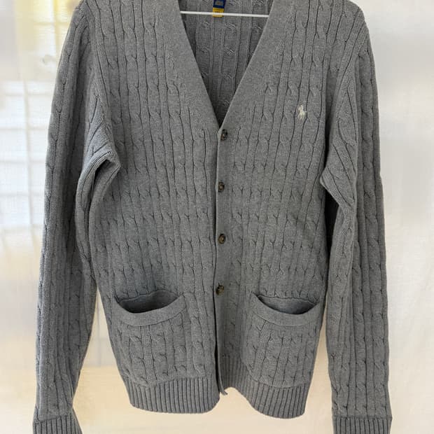 폴로 보이즈 케이블 니트 가디건 그레이 XL