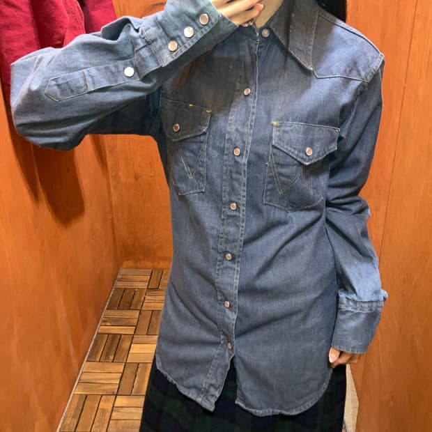 60~70s Wrangler 랭글러 웨스턴 데님 셔츠 슬림핏
