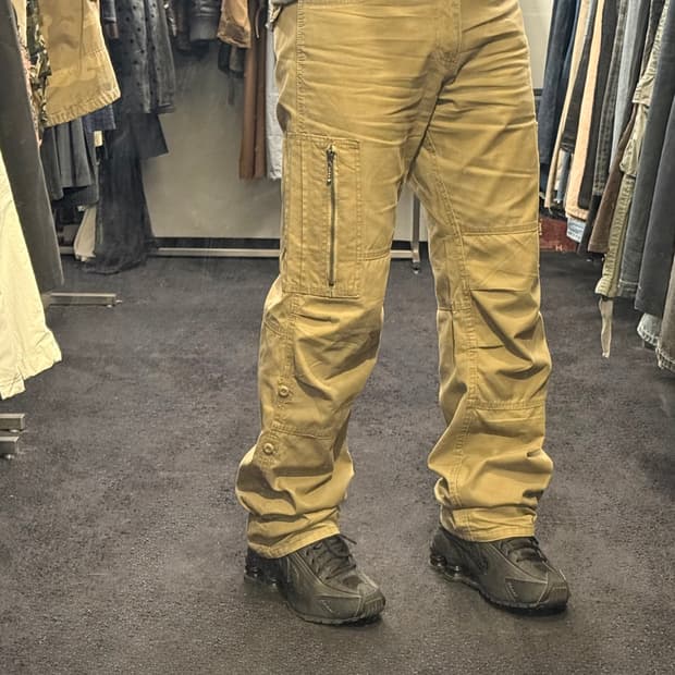 일본 워크 아미 밀리터리 멀티 포켓 베이지 빈티지 파라슈트 카고 와이드 