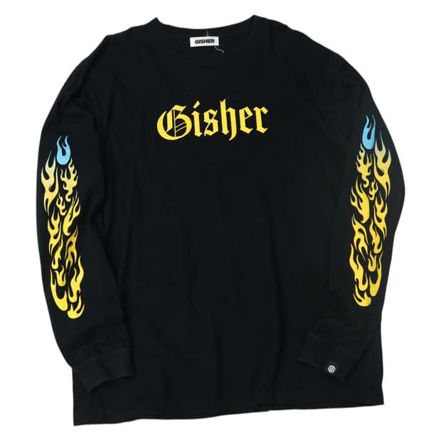 GISHER 기셔 파이어 플레임 그래픽 블랙 롱슬리브 긴팔티셔츠