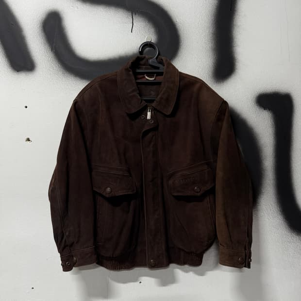 90s 플레이보이 양가죽 스웨이드 집업 싱글 블루종 자켓