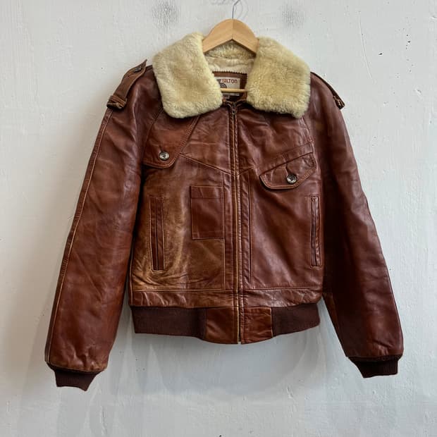 70~80s SILTON 플라이트 봄버 레더 자켓 40