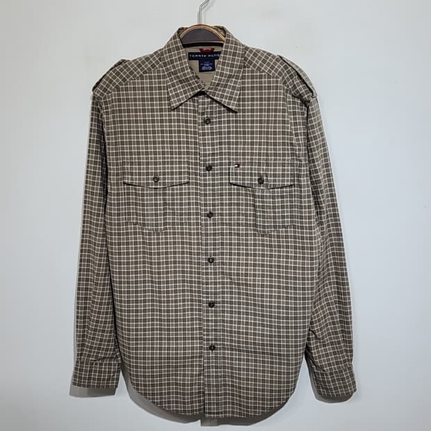 (L) 타미힐피거 체크남방 견장 포켓 토미 셔츠 