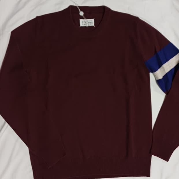[새제품]XL 마르지엘라 니트 캐시미어 완장 스웨터 버건디 와인 스티치