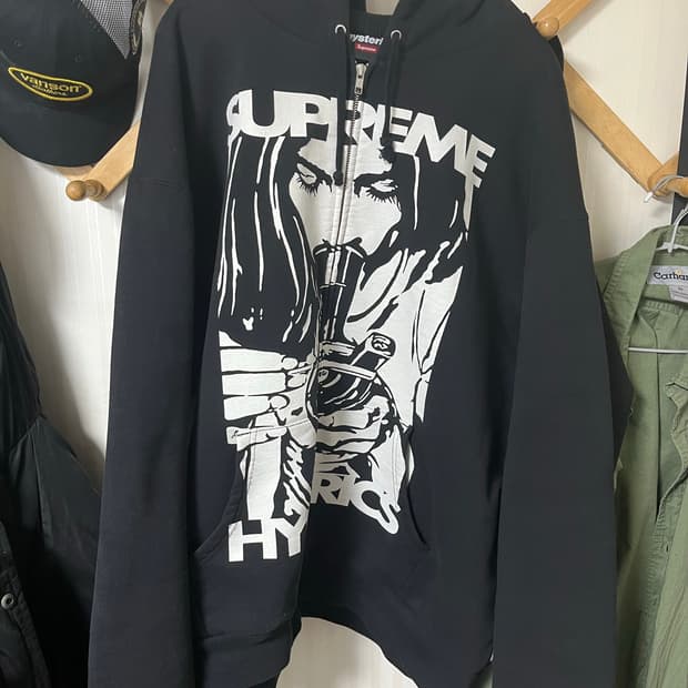 슈프림 x 히스테릭 글래머 써멀 라인드 집업 후드 스웨트셔츠 블랙 xxl