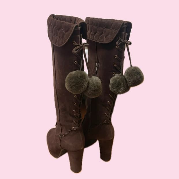 디어리 초코 브라운 폼폼 롱부츠 리즈리사 고전 라떼갸루 