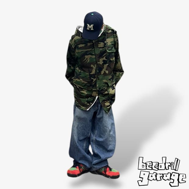 90s 밀리터리 카모 후드 파카