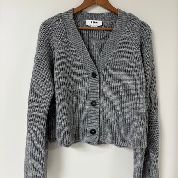 MSGM 꽈배기 트임 골지 니트 가디건