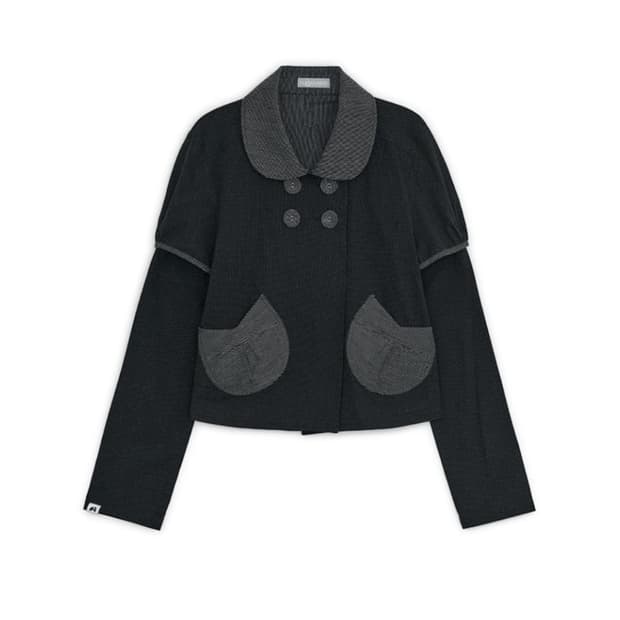 허그유어스킨 detachable round jacket black 허유스