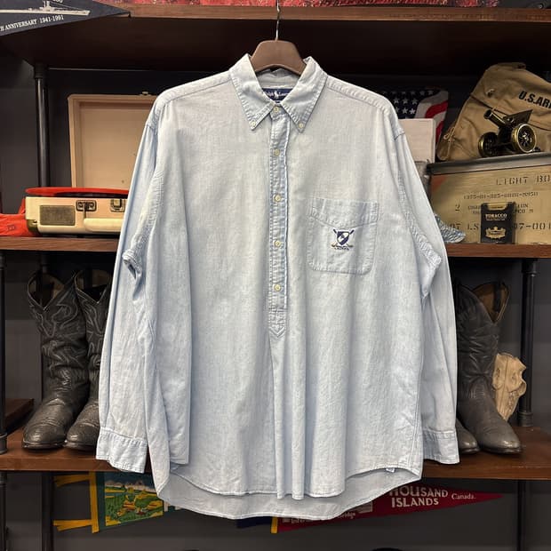 90s 폴로 랄프로렌 골프클럽 엠브로이드 풀오버 샴브레이셔츠 N1010