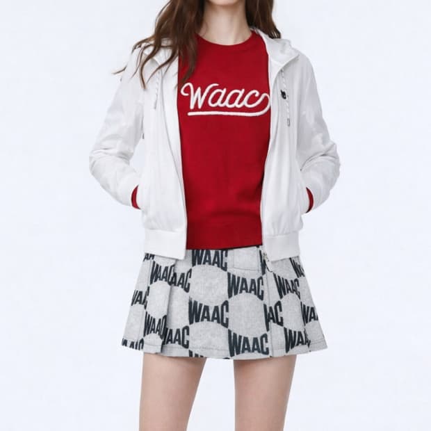 WAAC 왁 모노그램 자카드 레더라인 스커트 44사이즈