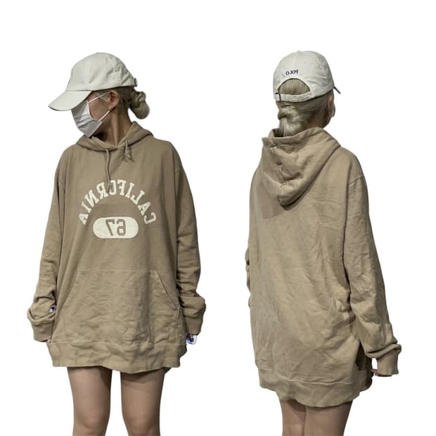 챔피온 켈리포니아 베이지 오버핏 후드티 XXL