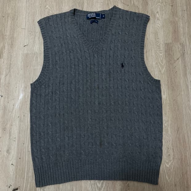 폴로 랄프로렌 케이블 브이넥 꽈배기 코튼 니트 조끼 M/95
