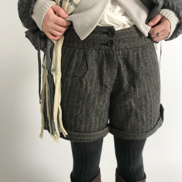 Wool check roll-up half pants