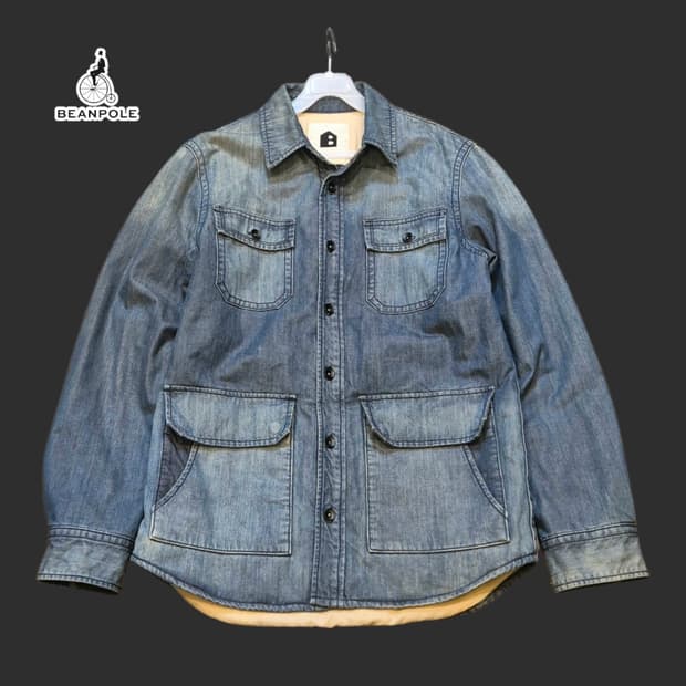 실사이즈-100(착샷잇음) 빈폴 워싱 데님 워크자켓 