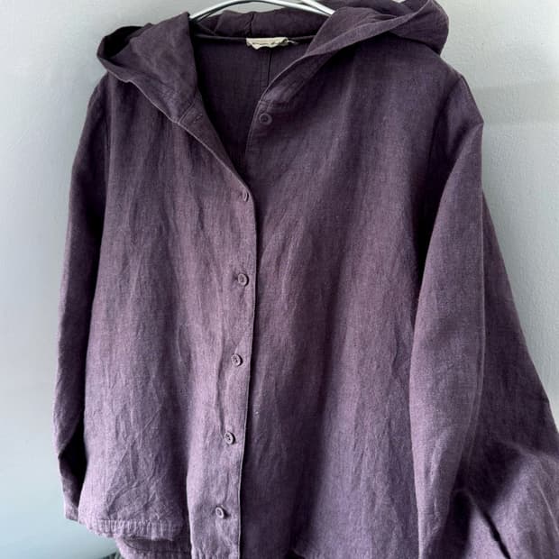 Wide silhouette rough cotton linen hood 
