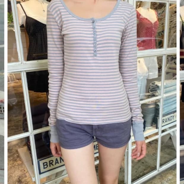 브랜디멜빌 롱슬리브 핑크그레이 zelly 스트라이프