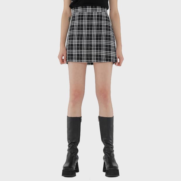 큐리티 글리터 체크 미니 스커트 치마