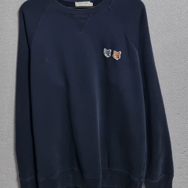 L (100) 메종키츠네 블랙 더블폭스헤드 맨투맨