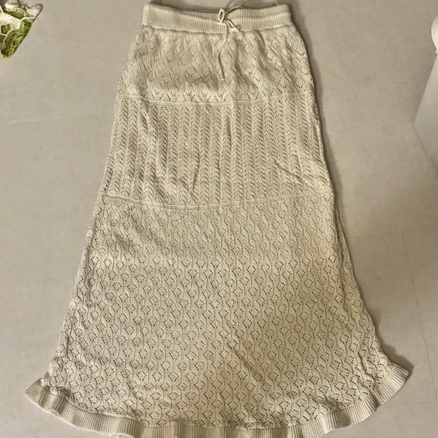 Japanese Vintage 아이보리 크로셰 러플 맥시 롱스커트