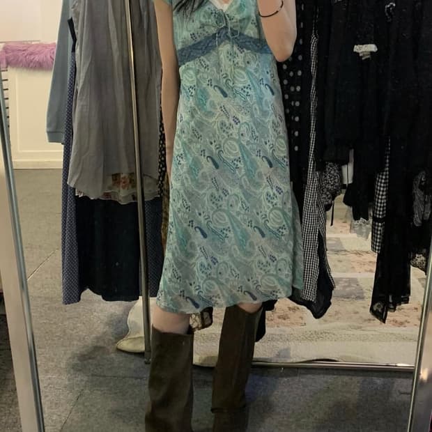 민트 패턴원피스 빈티지