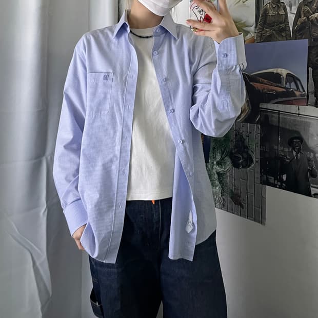 DAKS 닥스 하늘색 흰색 체크 셔츠 L