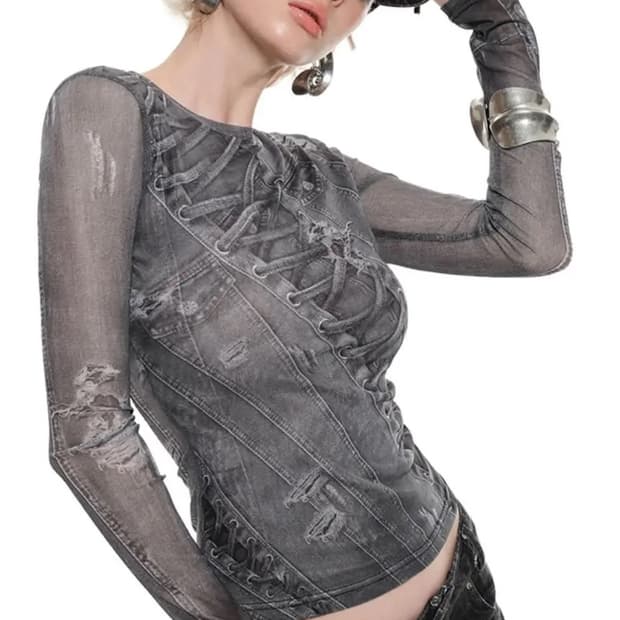 원진스튜디오 데님프린트 롱슬리브