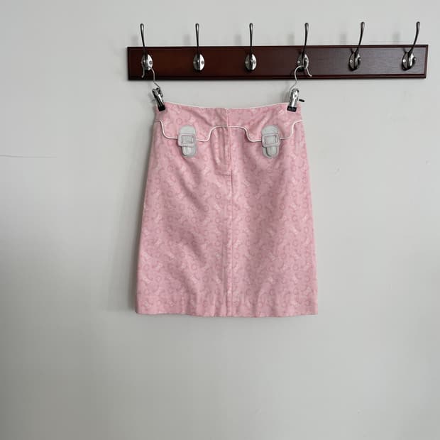 셀린느 마카담 패턴 코튼 핑크 미디 스커트