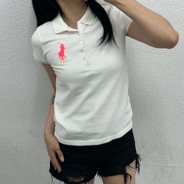 폴로 랄프로렌 y2k 코랄핑크 빅포니 pk반팔 L
